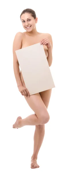 Figura de uma mulher nua com cartaz — Fotografia de Stock