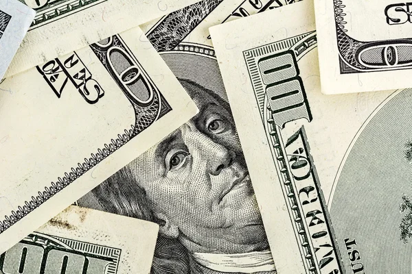 Close-up of Benjamin Franklin Portrait on One Hundred Dollar Bil — Stock Photo, Image