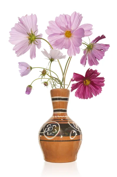 Το εκλεκτής ποιότητας παλαιό vase και ανθοδέσμη ροζ διακοσμητικά λουλούδι στον κήπο — Φωτογραφία Αρχείου