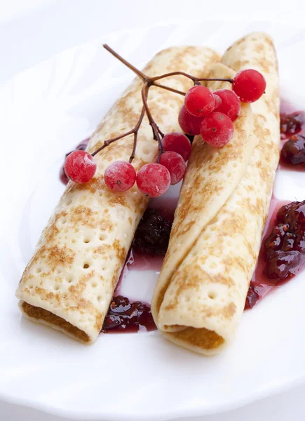 The pancakes with iced berry and fruit jam — Stock Photo, Image