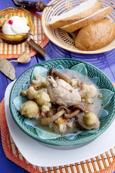 Sopa de legumes de frango com fungos — Fotografia de Stock