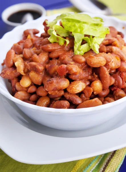 Feijão assado com molho de tomate — Fotografia de Stock