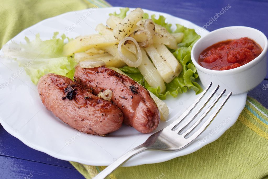 Appetizing fried sausages