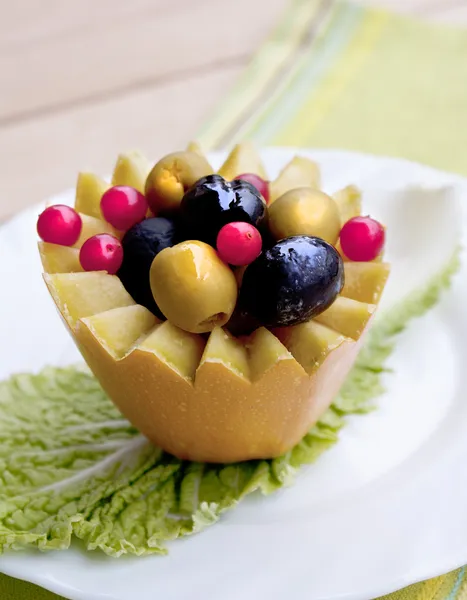 Creative vegetarian dessert of olives — Stock Photo, Image