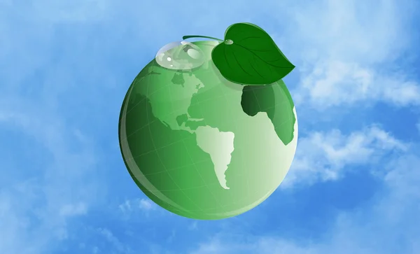 Ecology concept.Green planet on a blue sky — Stock Photo, Image
