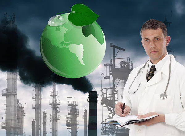 Contaminación ambiental emisiones industriales tóxicas.Concepto ecológico —  Fotos de Stock