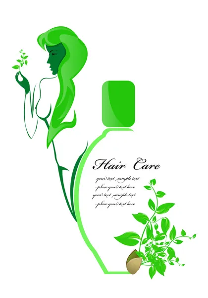Cuidado del cabello.Medicina cosmética para el cuerpo y el cabello.Vector — Archivo Imágenes Vectoriales