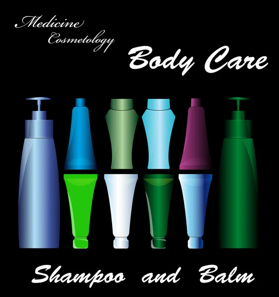 Le shampooing et le baume. Médecine cosmétologie.Vecteur — Image vectorielle