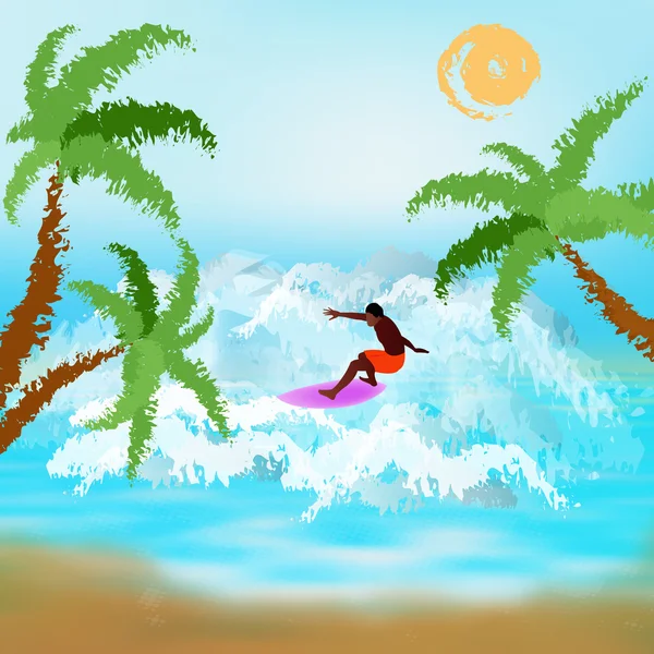 Feliz descanso na ilha tropical exótica.Surf — Fotografia de Stock