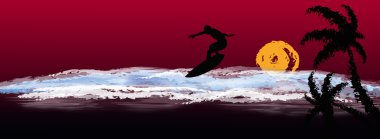 gece egzotik tropik deniz landscape.extreme surfing.vector