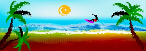 Šťastné konce na exotické tropické island.surfing — Stock fotografie