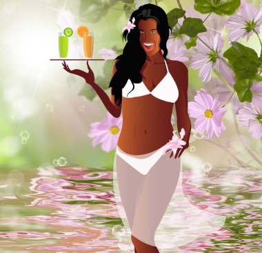 seksi kadın creole ve taze meyve suyu portakal ve limon
