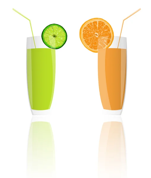 Jus frais orange et citron vert sur fond blanc — Photo