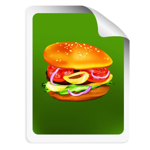 Hamburger met tomaat, sla, ui en meat.sticker — Stockfoto