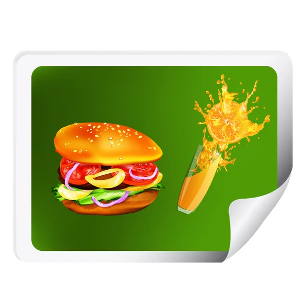 Hamburger ve taze portakal juice.sticker — Stok fotoğraf