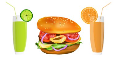 hamburger ve taze meyve juice.fast food.vector