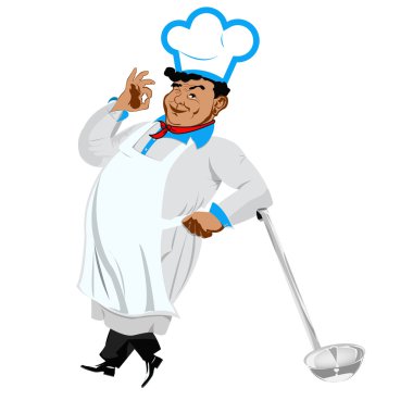 Beyaz background.vector komik chef
