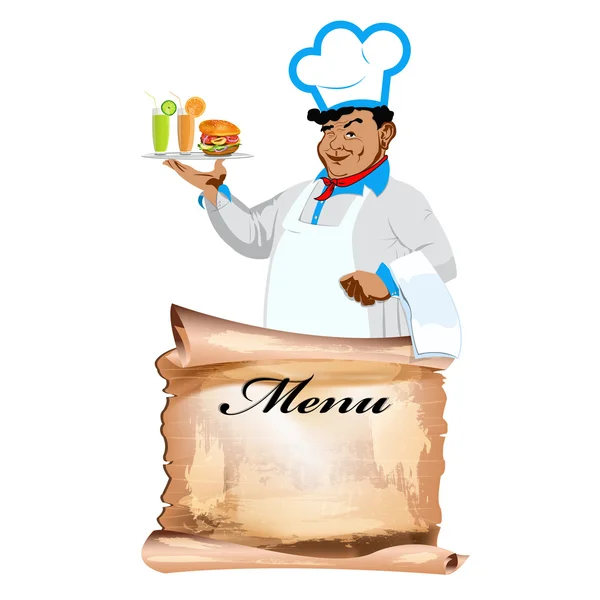 Funny happy Chef and menu bistro — Stock Photo, Image