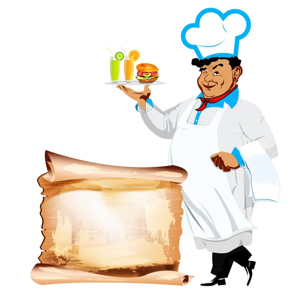 Funny happy Chef and menu bistro — Stock Photo, Image