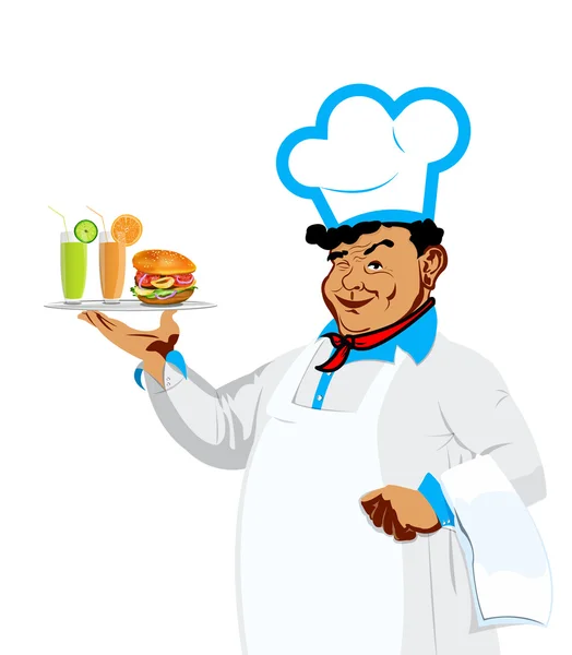 Legrační kuchař s hamburger — Stock fotografie