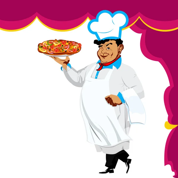 Grappige chef-kok en Italiaanse pizza — Stockfoto