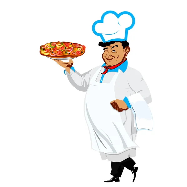 Chef engraçado e pizza italiana — Fotografia de Stock