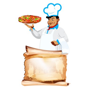Funny Chef and traditional delicious Italian vegetable pizza