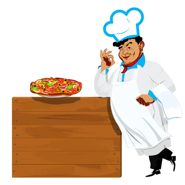 Funny Chef and traditional delicious Italian vegetable pizza — Stok fotoğraf