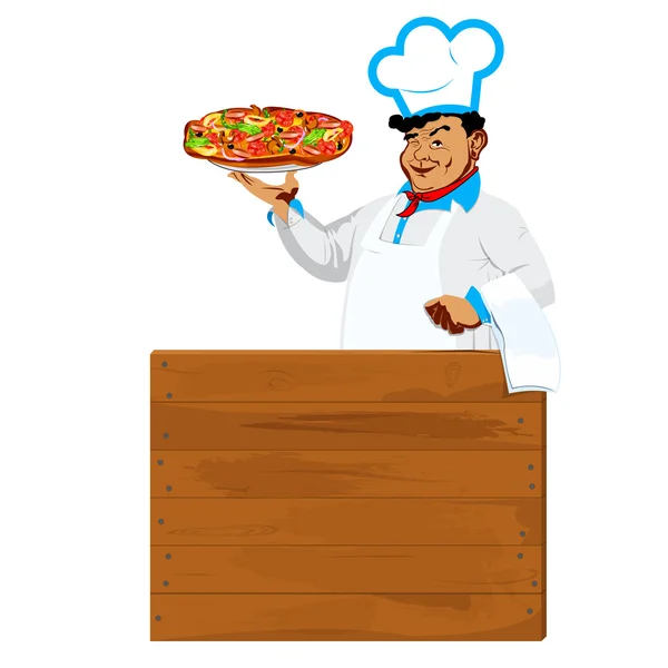 Funny Chef and traditional delicious Italian vegetable pizza — Stockfoto