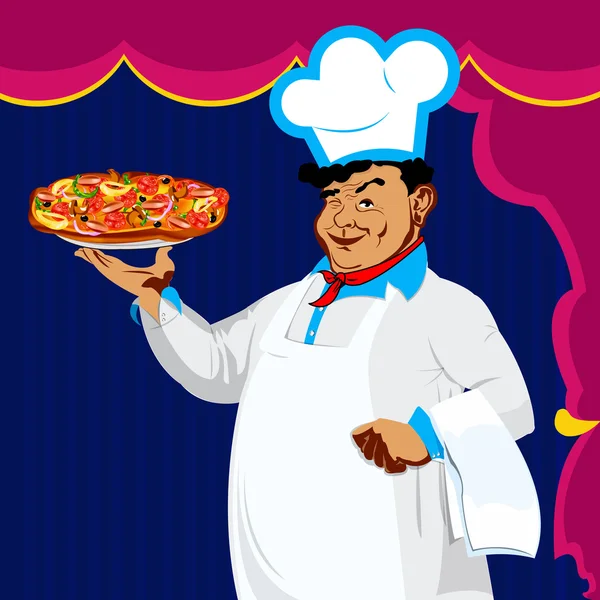 Funny Chef and italian pizza — Stock fotografie