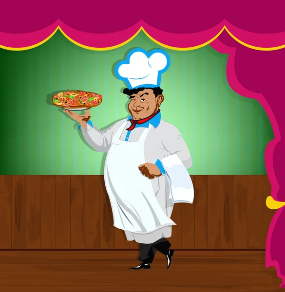 Komik Şef ve İtalyan pizza.best gıda gourmet.vector — Stok Vektör