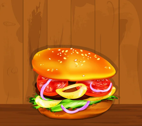 Hamburger su una texture scura in legno.Fast food — Foto Stock