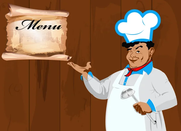 Забавный шеф-повар и меню ресторана: лучшая еда для гурманов — стоковый вектор