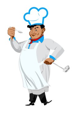 Beyaz background.vector komik chef
