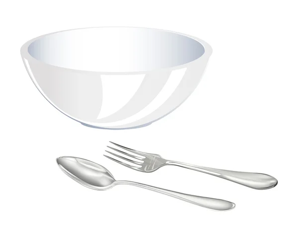 フォーク、スプーン、大きな皿 — ストックベクタ