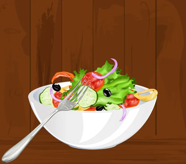 Salade de légumes végétariens frais sur un vieux fond en bois — Image vectorielle