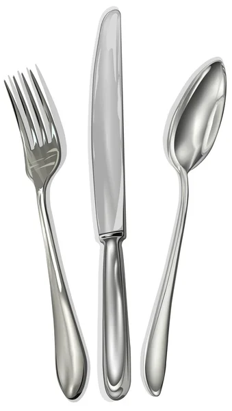 Restaurant business.Couteau, cuillère, fourchette sur fond blancVector — Image vectorielle