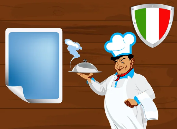 Шеф-кухар і Італійська герба традиційні продукти харчування. Дизайн меню ресторану — стокове фото