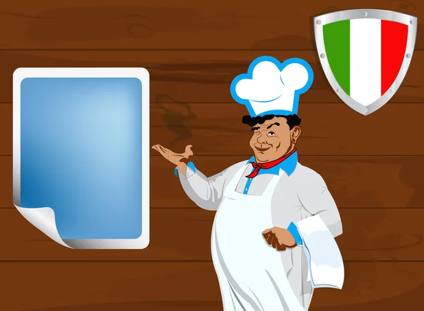 Шеф-кухар і Італійська герба традиційні продукти харчування. Дизайн меню ресторану — стокове фото