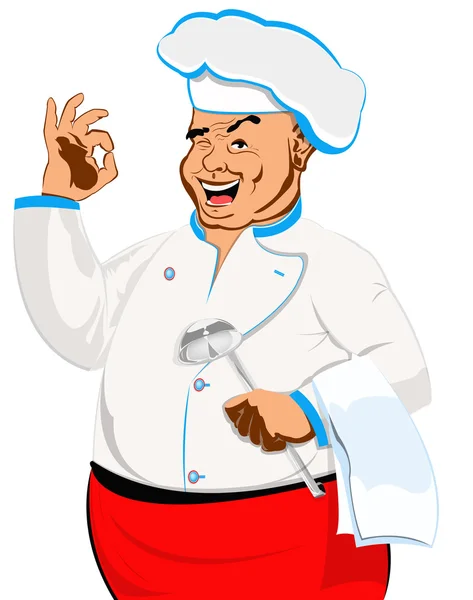 Gelukkig vreugdevolle chef op een white.restaurant bedrijf. vector — Stockvector