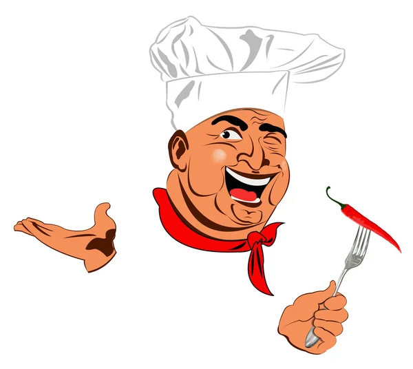 Funny Chef and Spicy burning red pepper chilli — Stock Photo, Image