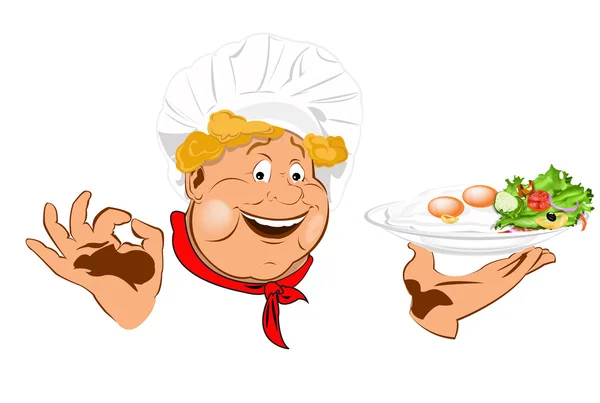 滑稽厨师和最佳素食蔬菜色拉拌炒鸡蛋 — 图库矢量图片