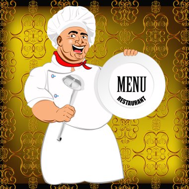 Doğu Şef ve soyut dekoratif background.vector üzerinde büyük tabak