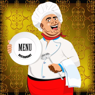 Doğu Şef ve soyut dekoratif background.vector üzerinde büyük tabak
