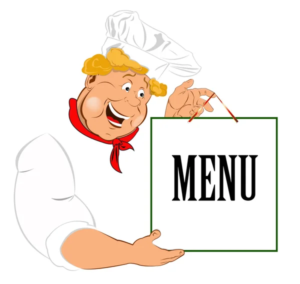 Funny Chef and paper menu for Gourmet — Stock Photo, Image