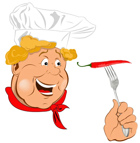 Funny Chef and Spicy burning red pepper chilli — Stock Photo, Image