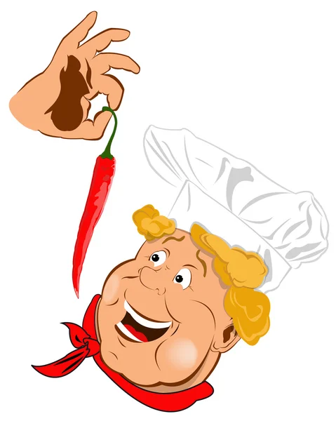 Chef engraçado e picante queima pimenta vermelha chili — Fotografia de Stock