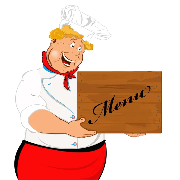 Chef divertido y menú de madera. Vector — Archivo Imágenes Vectoriales