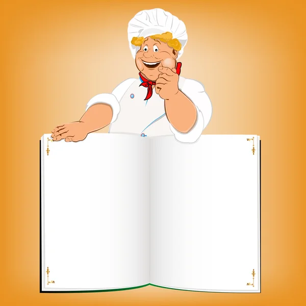 Смішний шеф-кухар і меню книги для гурманів — стокове фото