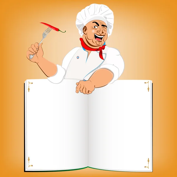 Funny Chef and book menu for Gourmet — Stock Photo, Image